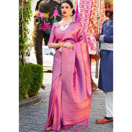 Pickoneonline wine purple handloom weave kanjivaram silk saree