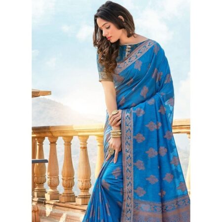 Pickoneonline dark blue soft cotton silk weaving saree with zari work