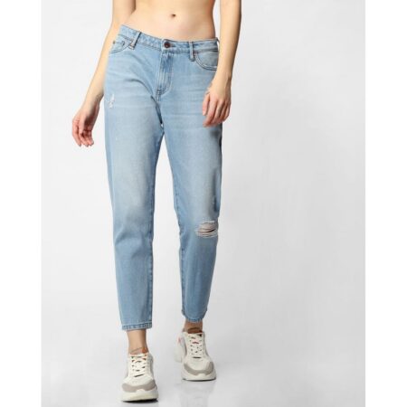 Pickoneonline blue mid rise ice washed boyfriend jeans