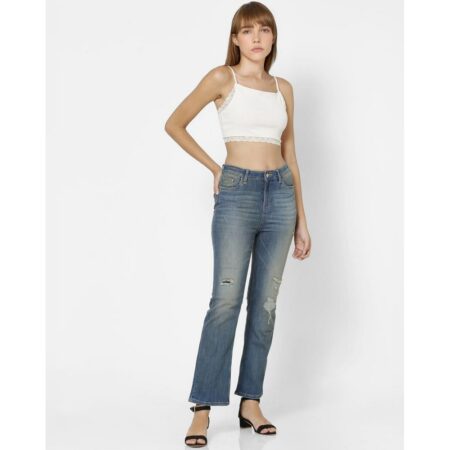 Pickoneonline unique light blue high rise kick flare distressed jeans