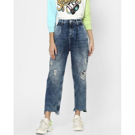 Pickoneonline blue high rise slouch fit distressed jeans