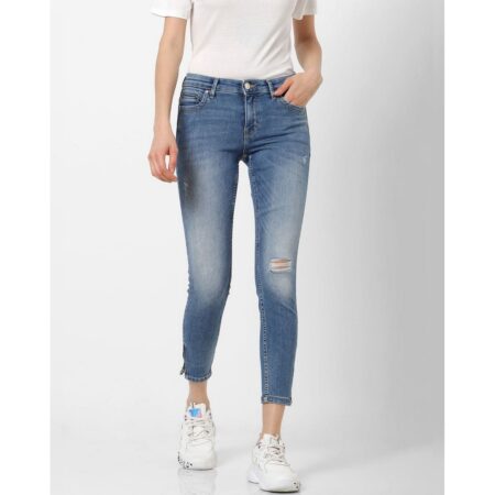 Pickoneonline blue mid rise zip detail skinny fit jeans